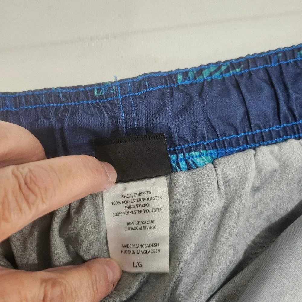 Laguna Mens Tropical Palm Print Swim Trunks Navy Blue Teal Orange Large L81134